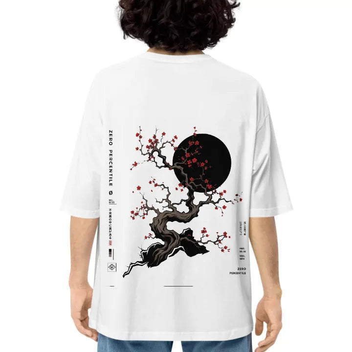 Zero Percentile™ Sakura Eclipse Oversized T-Shirt | 240 GSM Premium Cotton | Japanese Streetwear | Unisex