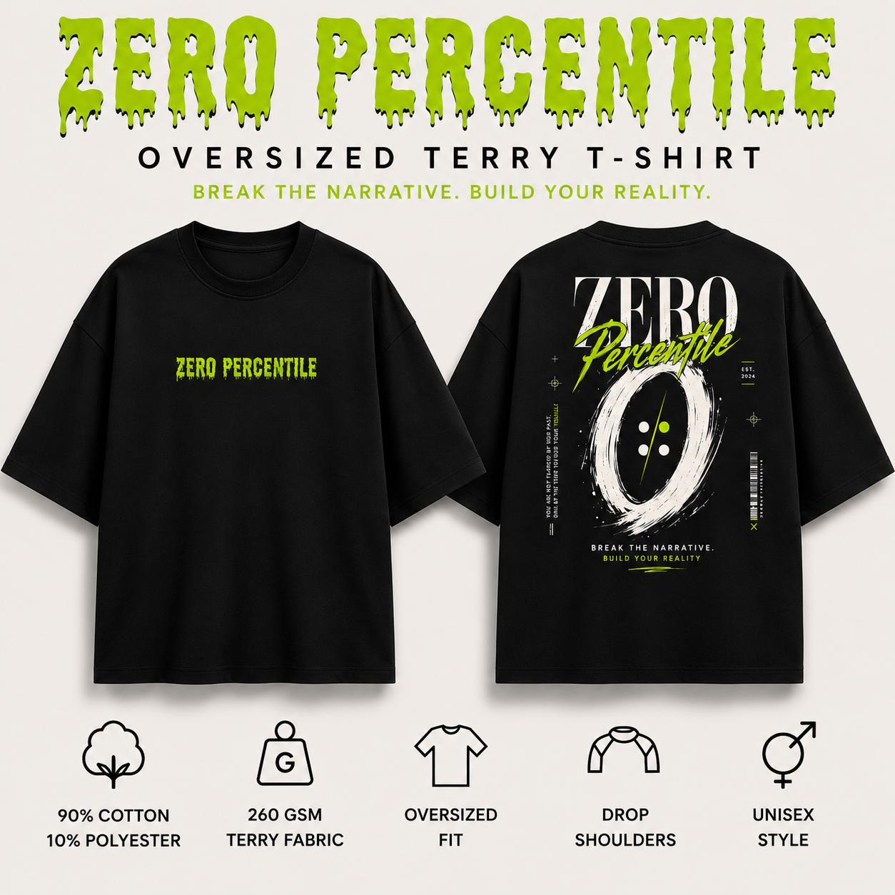 Zero Percentile™ Oversized Terry T-Shirt – Premium 260 GSM