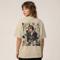 Vintage Singer-Inspired Scrapbook Graphic Oversized T-Shirt | 240 GSM Premium Cotton | Front & Back Print | Unisex Streetwear