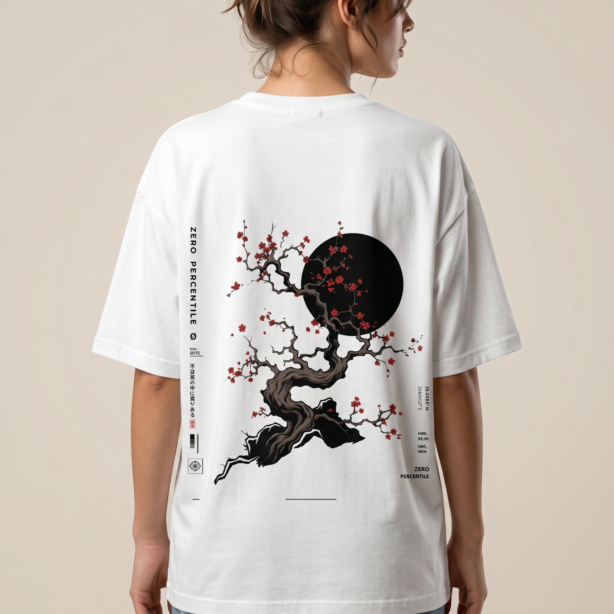 Zero Percentile™ Sakura Eclipse Oversized T-Shirt | 240 GSM Premium Cotton | Japanese Streetwear | Unisex