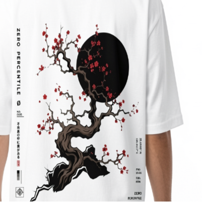 Zero Percentile™ Sakura Eclipse Oversized T-Shirt | 240 GSM Premium Cotton | Japanese Streetwear | Unisex