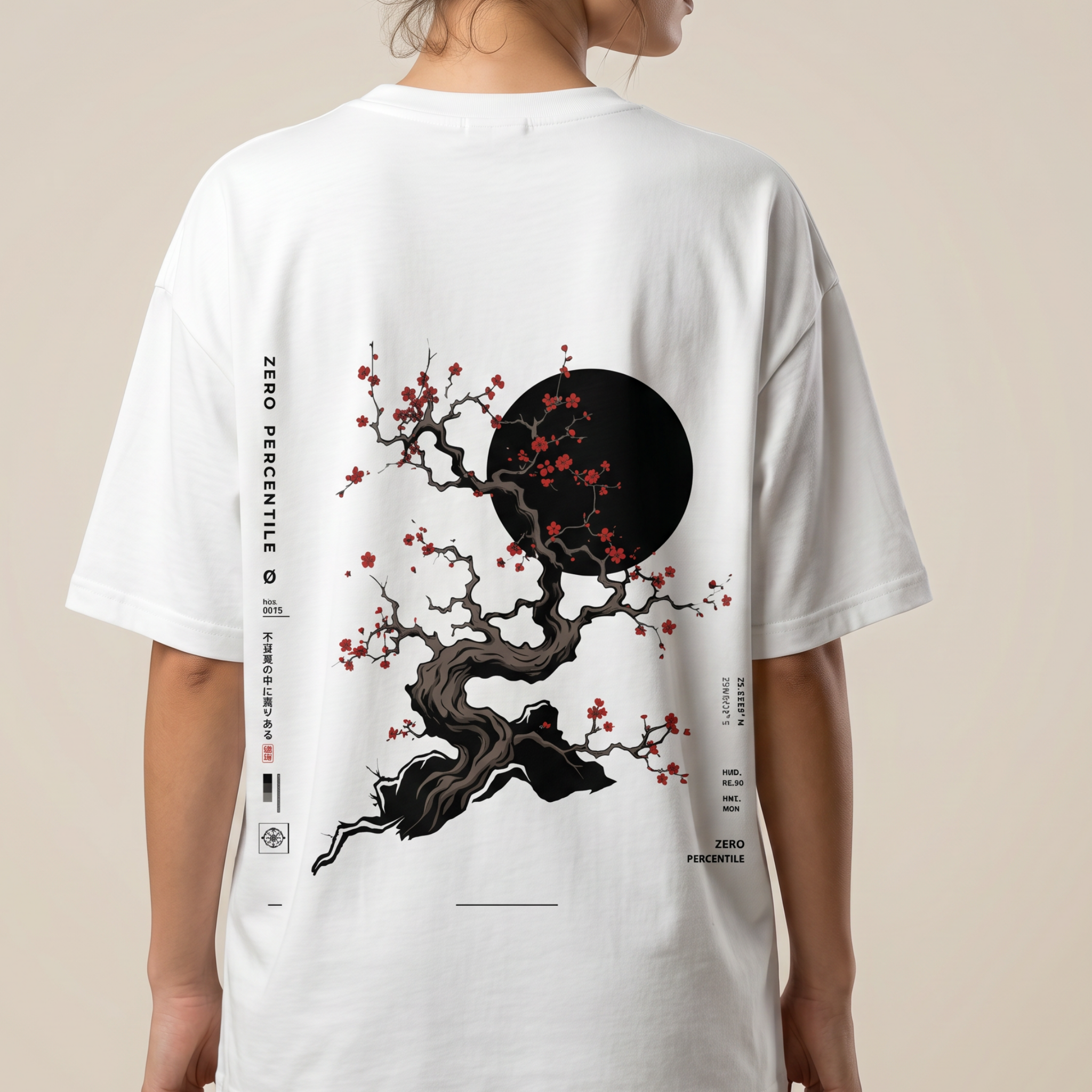 Zero Percentile™ Sakura Eclipse Oversized T-Shirt | 240 GSM Premium Cotton | Japanese Streetwear | Unisex
